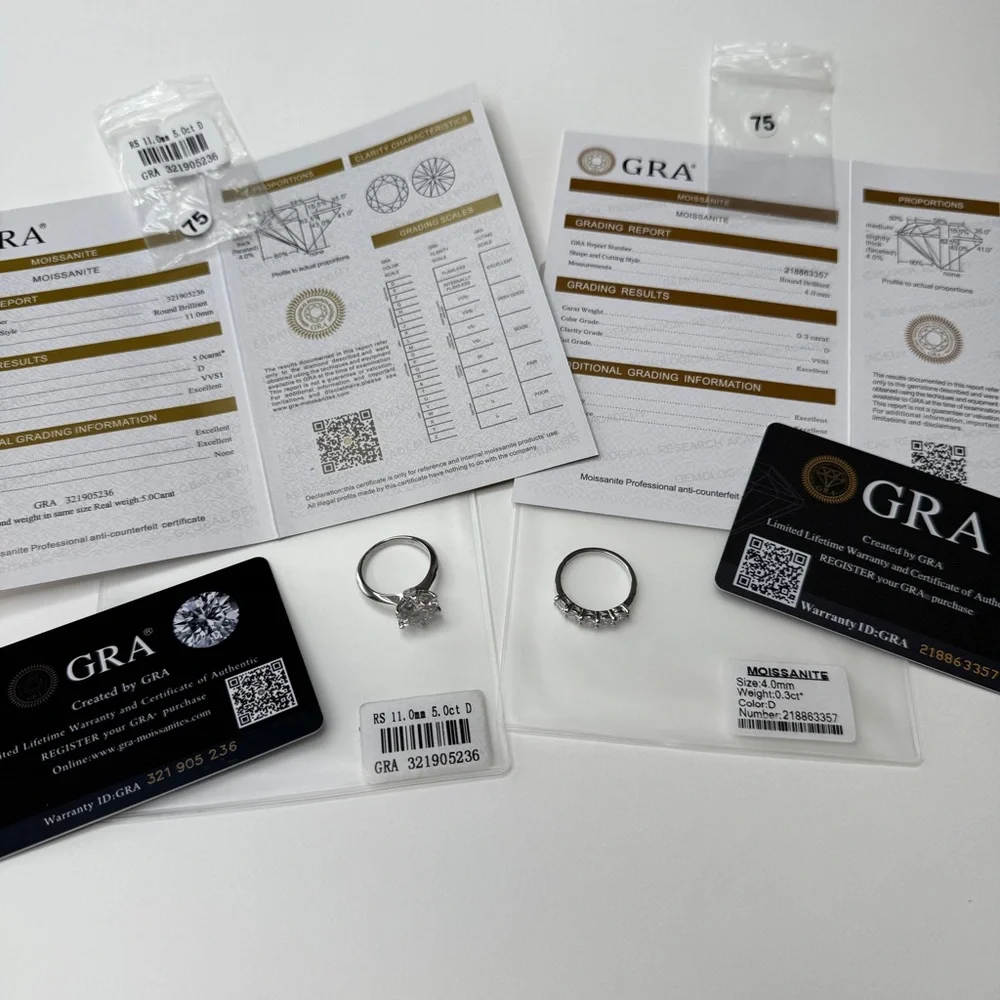 925 Sterling Silver Set “White Gold Look” Moissanite Rings for Women Size 7.5 - Picture 8 of 17